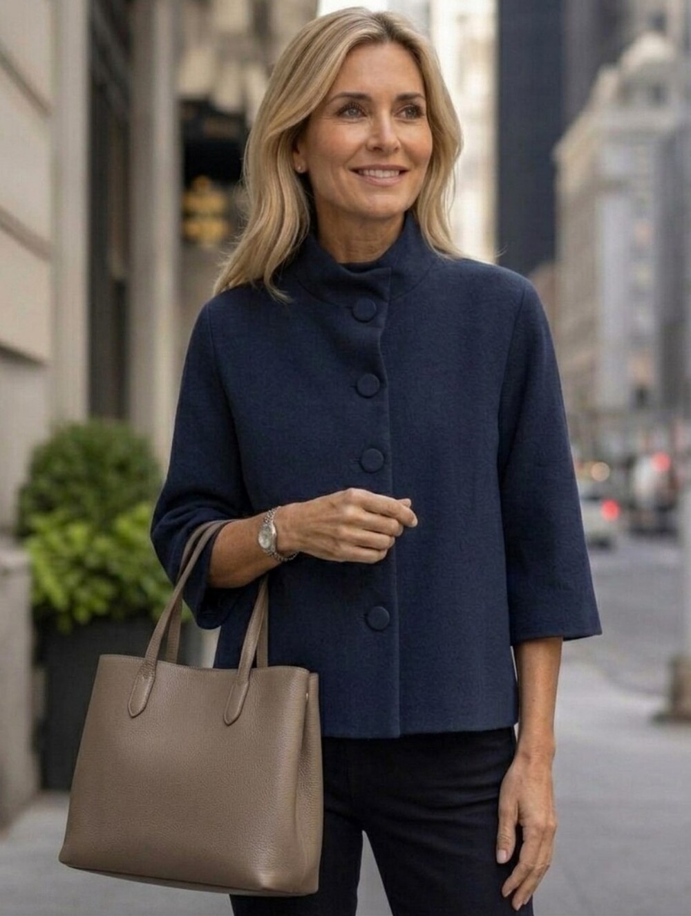 NEIMAN MARCUS Wool High Collar Blazer Jacket In Navy Blue | 6